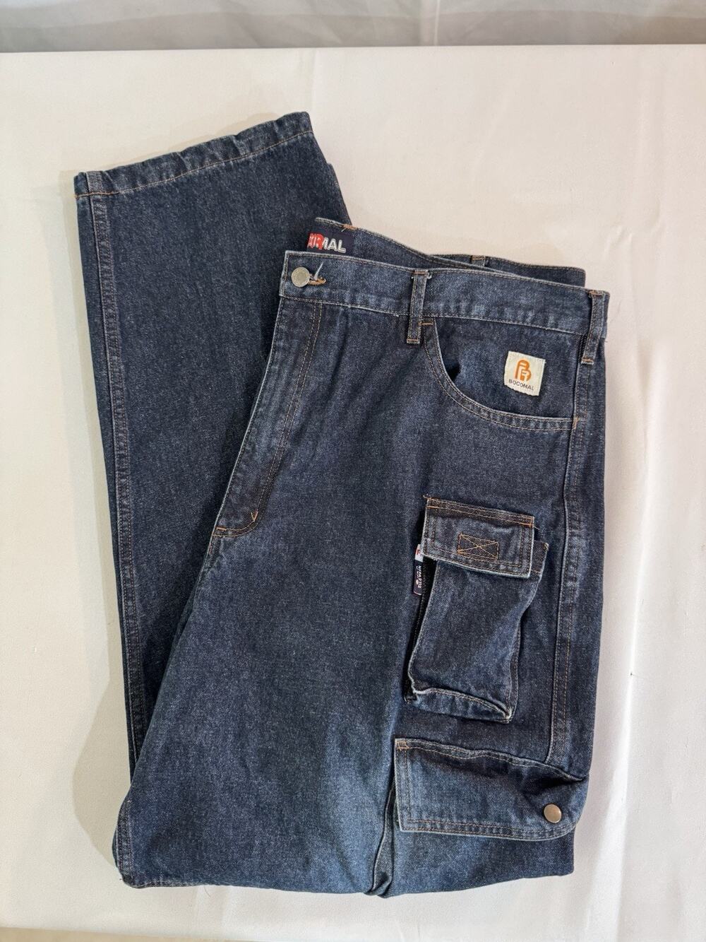 BOCOMAL FR Cargo Utility Work Jeans men’s 42x32 Flame Resistant Navy Denim 0058